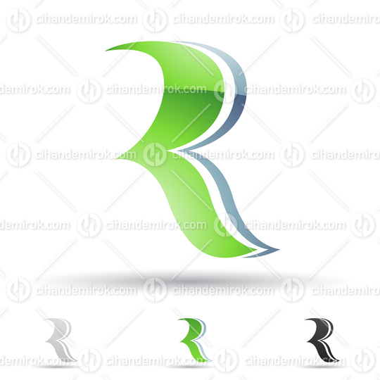 Green and Grey Glossy Abstract Logo Icon of Curvy Letter R