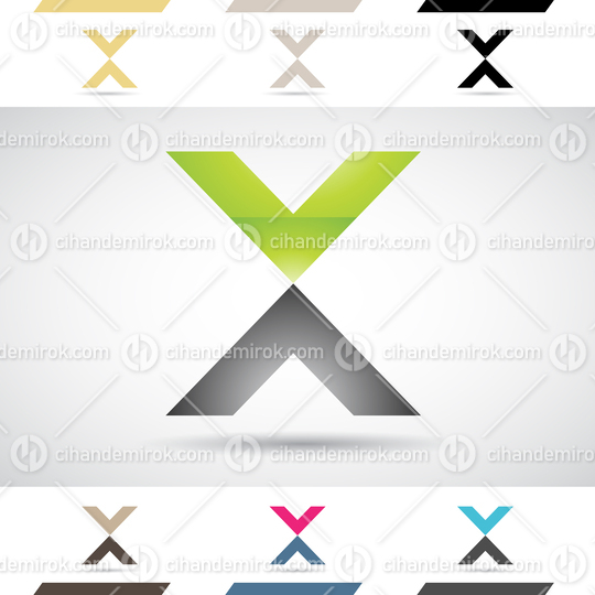 Green and Grey Glossy Abstract Logo Icon of Letter X with Facing Arrows