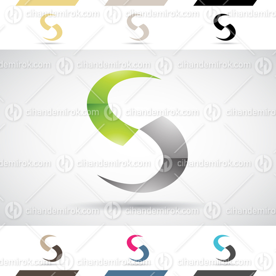Green and Grey Glossy Abstract Logo Icon of Swirly Spiky Letter S