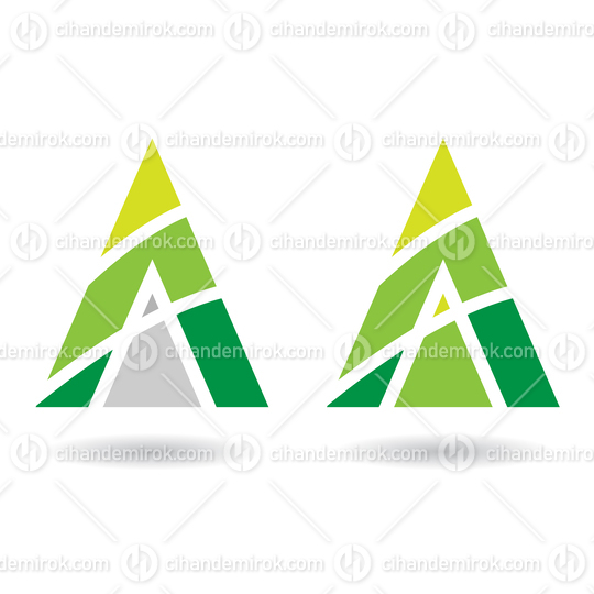 Green and Grey Icons for Letter A with Striped Abstract Triangles