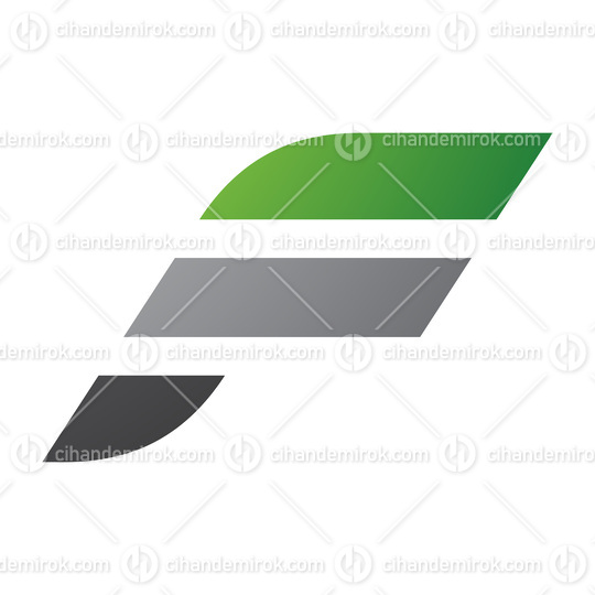 Green and Grey Letter F Icon with Horizontal Stripes