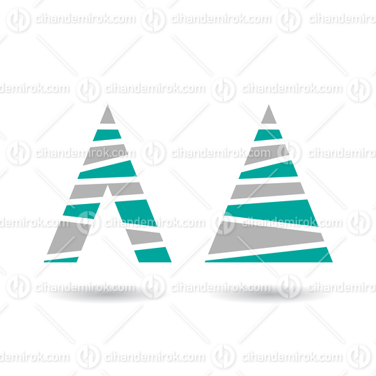 Green and Grey Pine Tree Shaped Striped Icons for Letter A