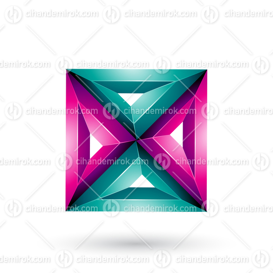 Green and Magenta 3d Geometrical Embossed Square and Triangle X 