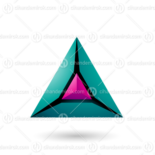 Green and Magenta 3d Pyramid Icon Vector Illustration