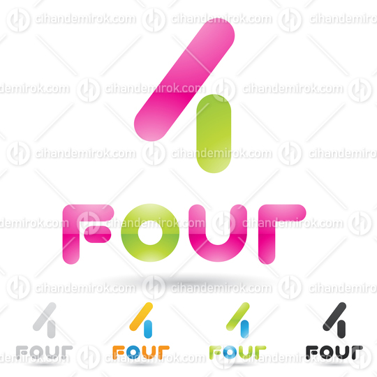 Green and Magenta Abstract Logo Icon of Number 4 with Round Curves