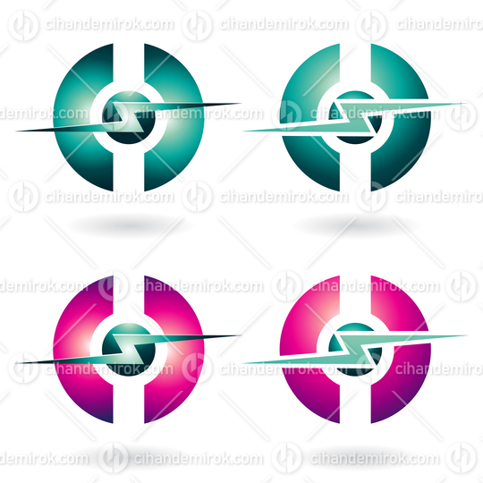 Green and Magenta Horizontal Thunder Shapes with Split Circles