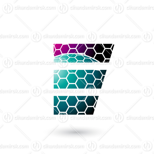 Green and Magenta Letter E with Honeycomb Pattern