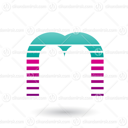 Green and Magenta Letter M Icon with Horizontal Stripes
