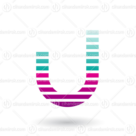 Green and Magenta Letter U Icon with Horizontal Thin Stripes