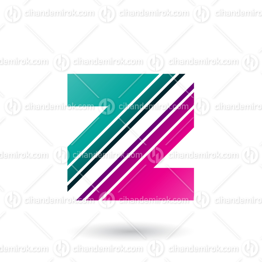 Green and Magenta Letter Z with Diagonal Stripes