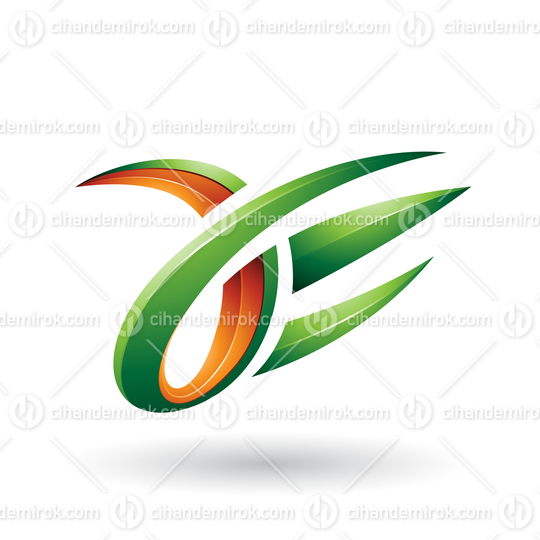 Green and Orange 3d Claw Shaped Letter A and E Vector Illustration