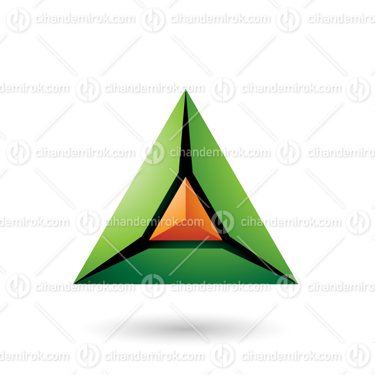 Green and Orange 3d Pyramid Icon Vector Illustration