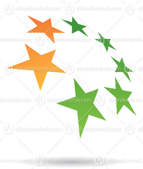 Green and Orange Abstract Star Shapes Aligned as a Circle Logo Icon
