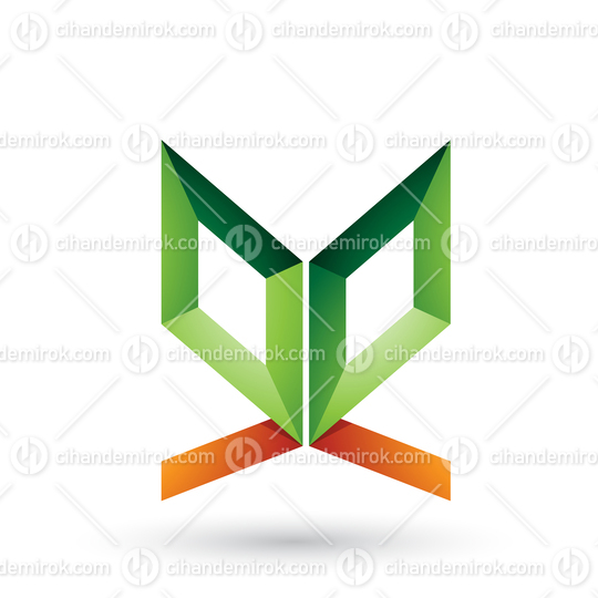 Green and Orange Double Sided Butterfly Like Letter E