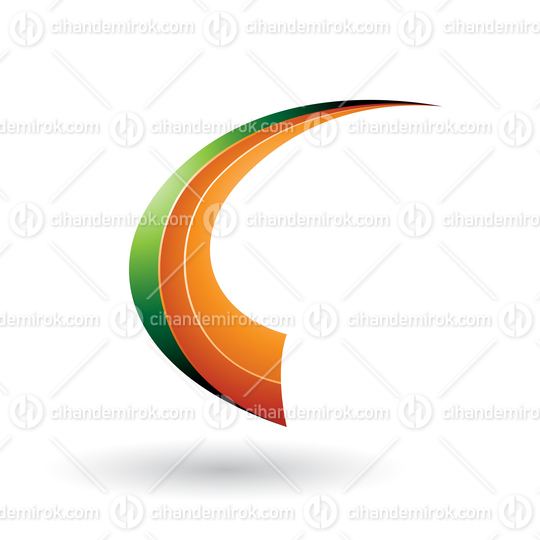 Green and Orange Dynamic Flying Letter C Vector Illustration