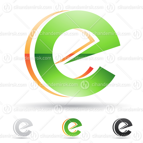 Green and Orange Glossy Abstract Logo Icon of Circular Letter E