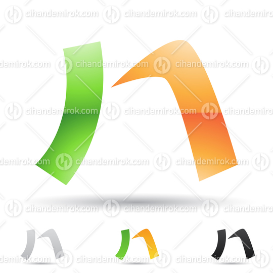 Green and Orange Glossy Abstract Logo Icon of Stick Shaped Letter N