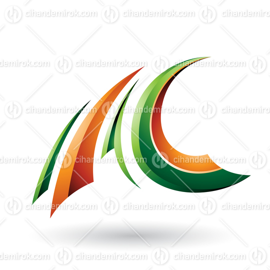 Green and Orange Glossy Flying Letter A and C Vector Illustration