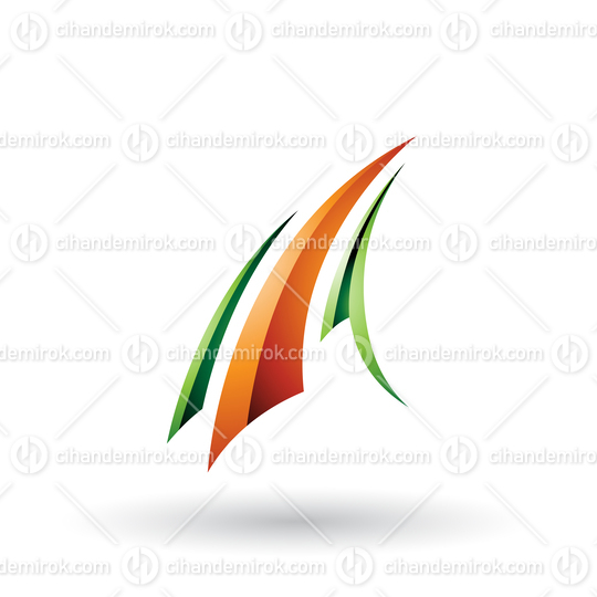 Green and Orange Glossy Flying Letter A Vector Illustration