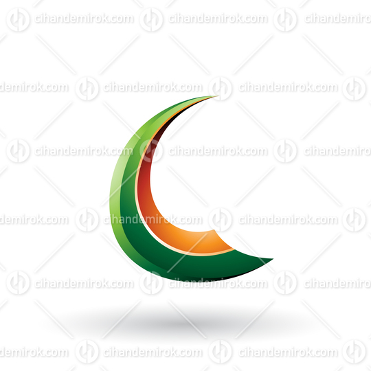 Green and Orange Glossy Flying Letter C Vector Illustration