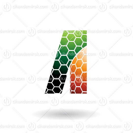 Green and Orange Letter A with Honeycomb Pattern