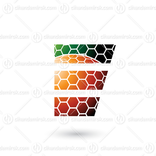 Green and Orange Letter E with Honeycomb Pattern