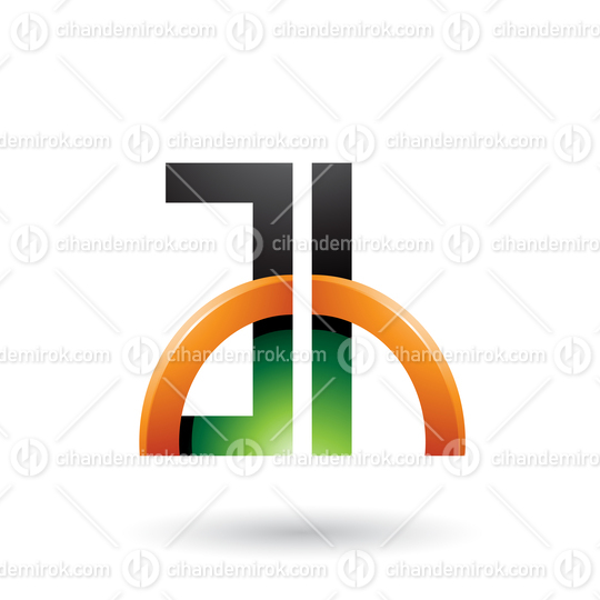 Green and Orange Letters A and H with a Glossy Half Circle