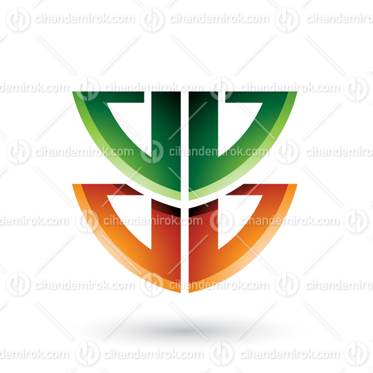 Green and Orange Shield Like Shape of Letter B Vector Illustration