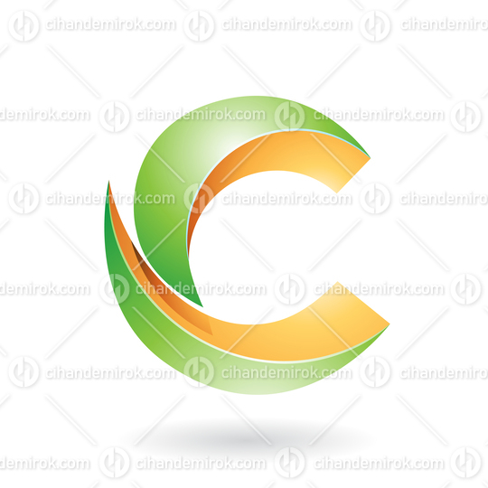Green and Orange Shiny Melon Slice Shaped Letter C Icon