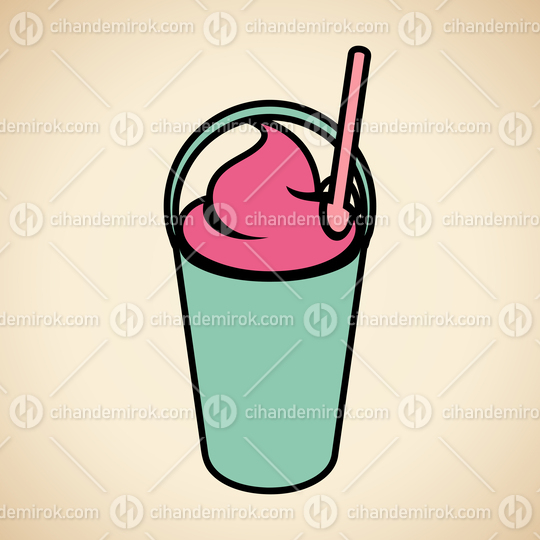 Green and Pink Milkshake with a Lid and Straw Icon on a Beige Background