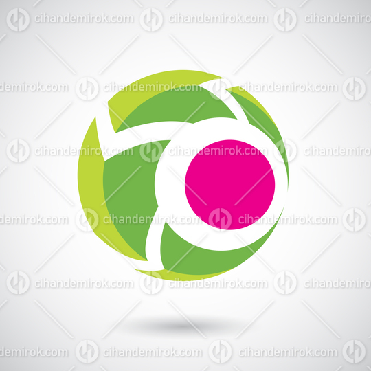 Green and Pink Striped Sphere with Arrow Pattern