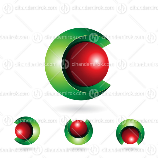 Green and Red Spherical 3d Bold Two Piece Letter C Icon