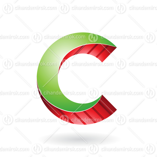 Green and Red Striped Twisted 3d Icon for Letter C