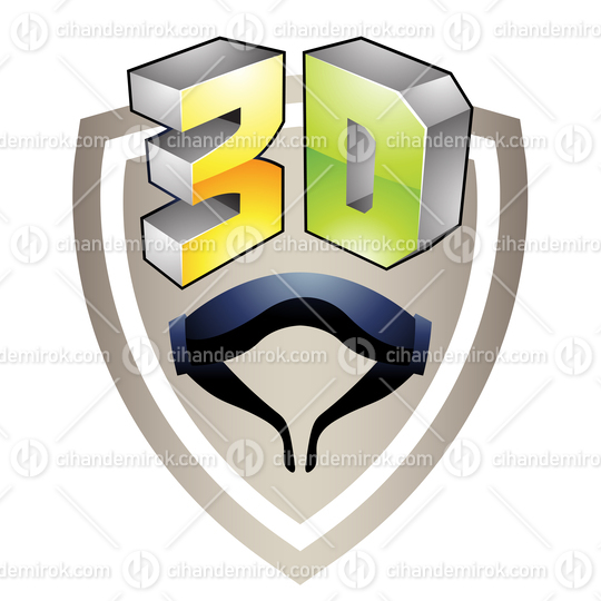 Green and Yellow 3d Viewing Glossy Tech Symbol with a Shield Shape
