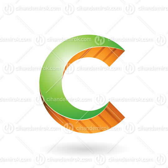 Green and Yellow Striped Twisted 3d Icon for Letter C