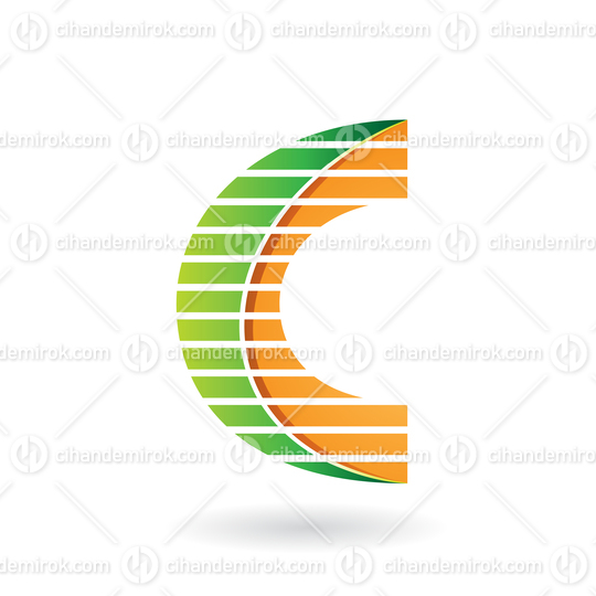 Green and Yellow Striped Two Layered Icon for Letter C