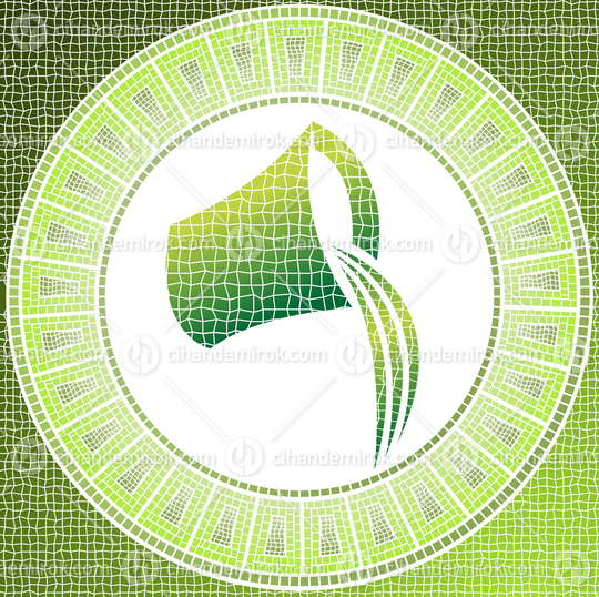 Green Aquarius Zodiac Sign in form of an Antique Mosaic
