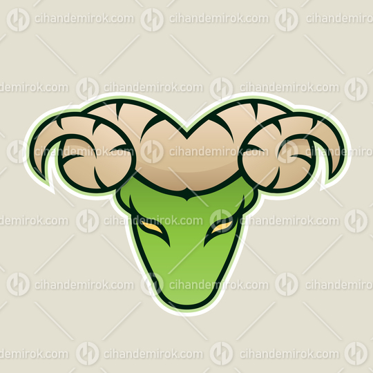 Green Aries or Ram Icon Front View Vector Illustration