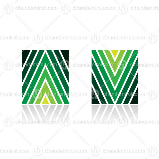 Green Arrow Shaped Stripes for Letters A and V