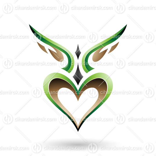 Green Bird Like Winged Heart with a Shadow Vector Illustration