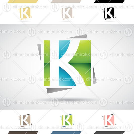 Green Black and Blue Abstract Glossy Logo Icon of a Square Letter K with Negative Space