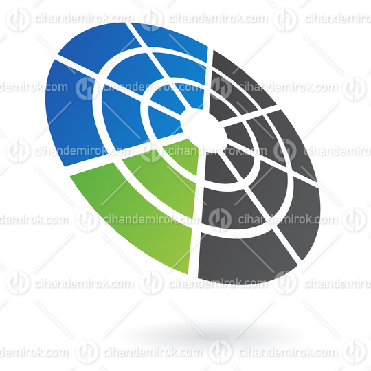 Green Black and Blue Abstract Radar Logo Icon in Perspective