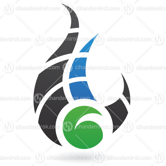 Green Blue and Black Abstract Fire Like Logo Icon