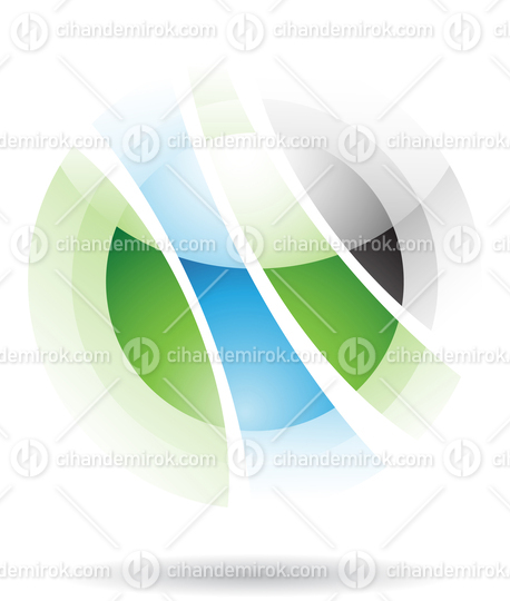 Green Blue and Black Glossy Abstract Orbit Like Sphere Logo Icon
