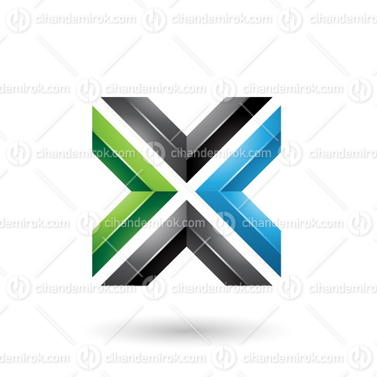 Green Blue and Black Square Shaped Letter X Vector Illustration