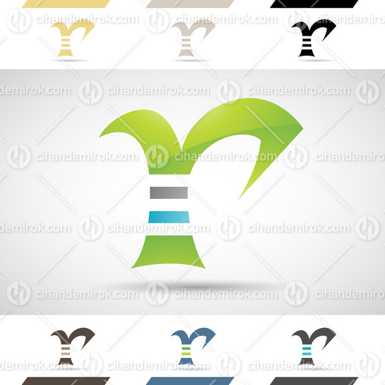 Green Blue and Grey Abstract Glossy Logo Icon of Striped Lowercase Letter R
