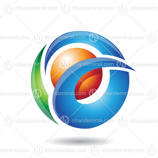 Green Blue and Orange Round Icon for Letters A O or Q