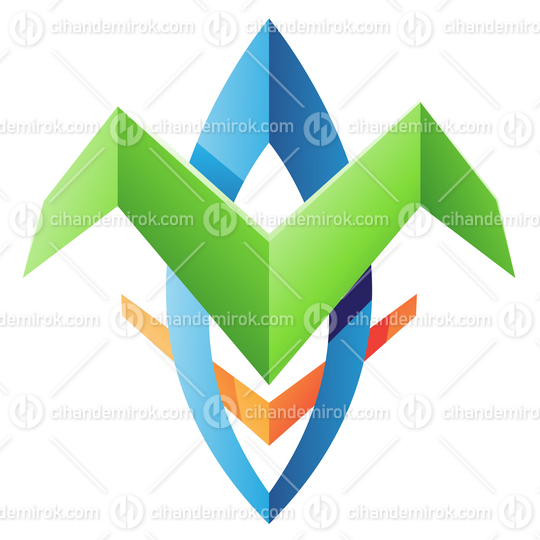 Green Blue and Orange Tribal Symbol with Folded Wings
