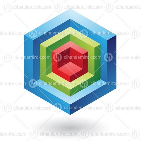Green Blue and Red Abstract Embossed Hexagons Logo Icon