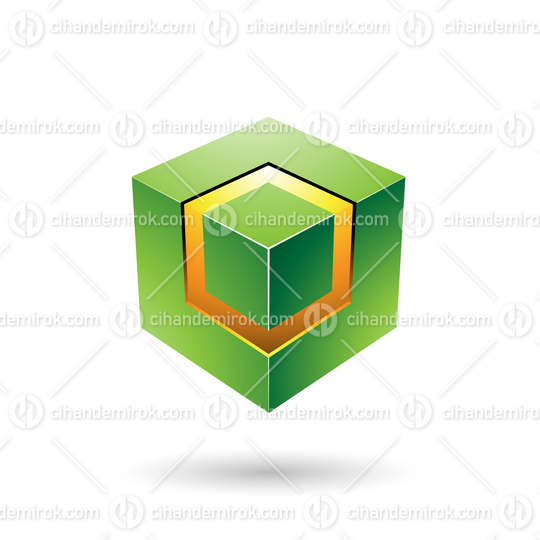 Green Bold Cube with Glowing Core Vector Illustration